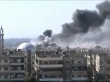 Syria فري برس حمص القصورسقوط عدة صواريخ وتصاعد دخان9 6 2012 Homs