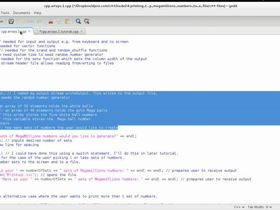 cpp.arrays.1: Printing The C++ Megamillions Numbers To A File (Node 24)