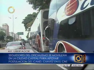 En Video:  gran cantidad de autobuses estacionados, a propósito de la inscripción del Jefe de Estado Hugo Chávez ante el CNE