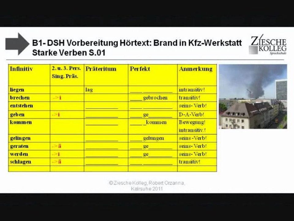 B1-DSH Vorbereitung starke Verben zum Hörtext Brand S.01 m Ton