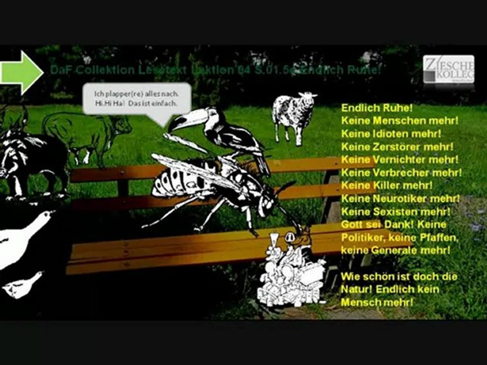 DaF Coll. Kap.01 Negation 'kein' Lesetext Ruhe, keine Sau mehr da