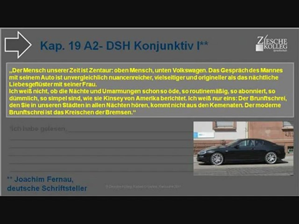 Kap. 19 Kurs A2-DSH Konjunktiv I indirekte Rede Text Fernau
