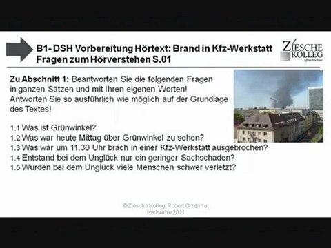 B1 - DSH Fragen zum Hörtext Brand in Kfz-Werkstatt 01