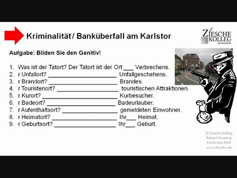 A2-B2 Lesetext Kriminalität Banküberfall Übung Genitiv