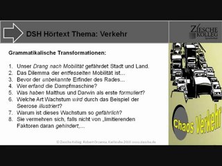 DSH Vorbereitung Hörtext Verkehr Teil 1 Transformationen