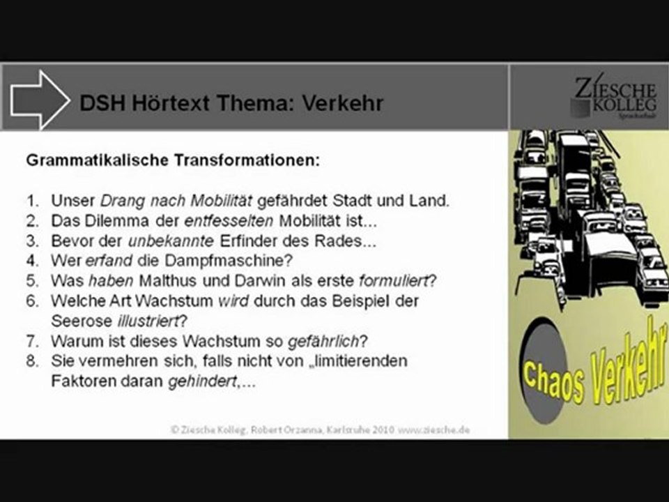 DSH Vorbereitung Hörtext Verkehr Teil 1 Transformationen