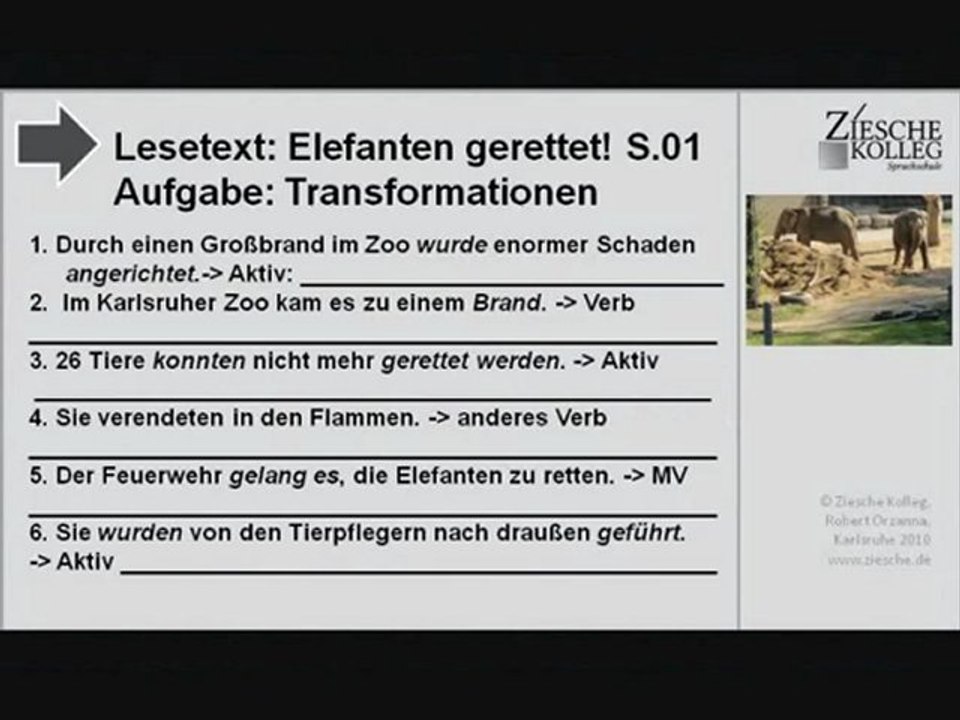 A2-B2 Transformationen zum Lesetext Elefanten gerettet S.01