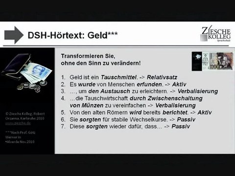 DSH-Kurs Hörtext Thema Geld S.04 Gram.Transformationen