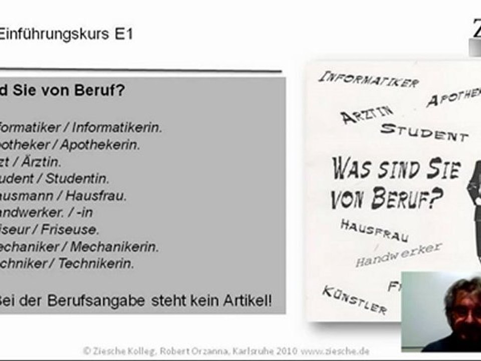 E1 einführungskurs basics was sind sie von beruf?