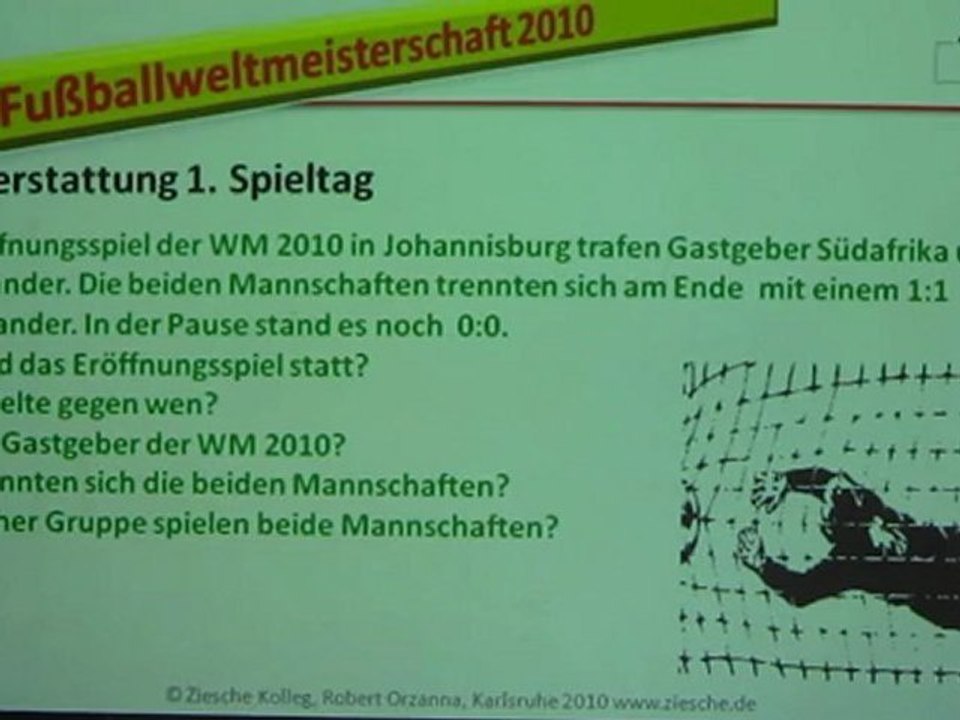 B1 Fußball-WM 2010 Fragen 1.Spieltag Spielbericht