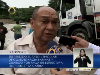 Suspendido el paso vehícular de Cojedes hacia Barinas y Guárico