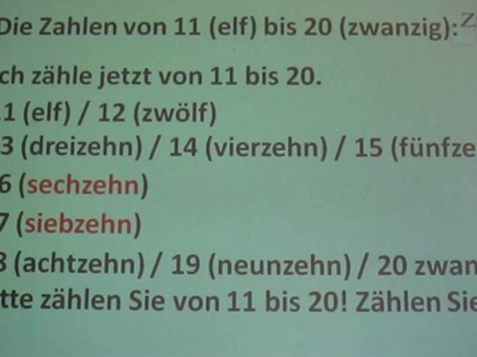 Deutsch lernen A1 -  die Zahlen 11 bis 20