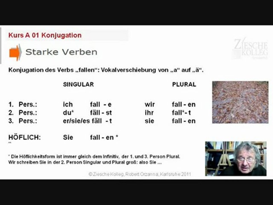 Kurs A1 Kap. 01 Konjugation 01 fallen starke Verben Änderung des Stammvokals