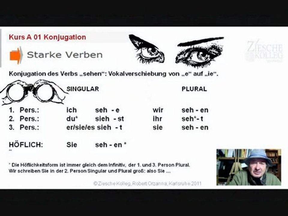 Kurs A1 Kap. 01 Konjugation 01 sehen starke Verben Änderung des Stammvokals