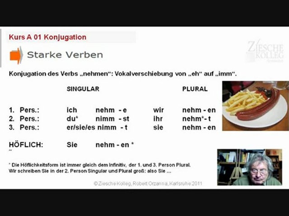 Kurs A 1 Kap. 01 Konjugation 01 nehmen starke Verben Änderung des Stammvokals