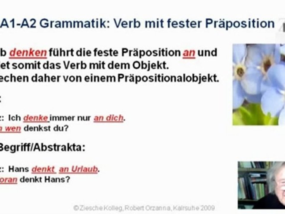 A1-A2 Grammatik Verb mit fester Präposition denken an + A
