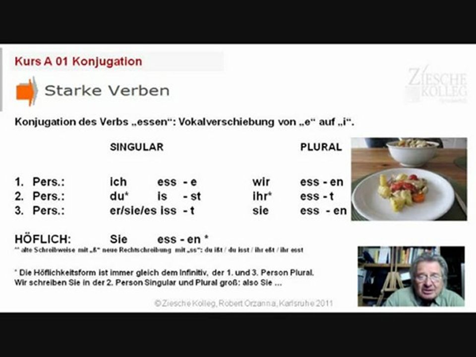 Kurs A1 Kap. 01 Konjugation 01 essen starke Verben Änderung .des Stammvokals