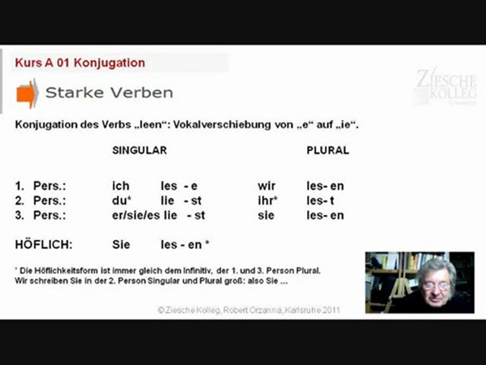 Kurs A 1 Kap. Konjugation 01 lesen starke Verben Änderung des Stammvokals