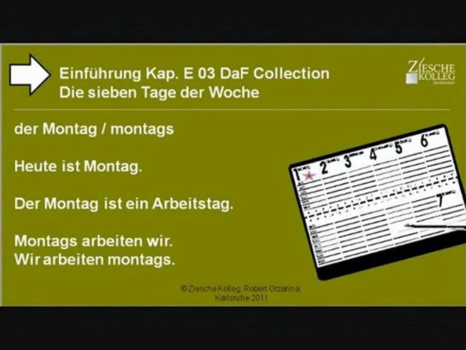 Kap. Einführung 03  Die sieben Wochentage Mo