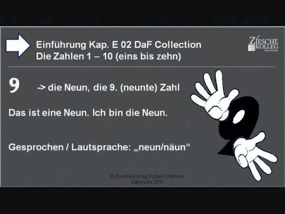 Kap. Einführung 02  Die Zahlen von 1-10 die Neun