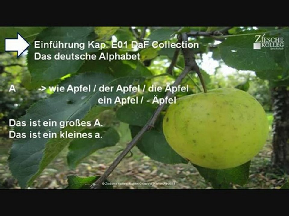 Kap. Einführung 01  Das deutsche Alphabet A wie Apfel