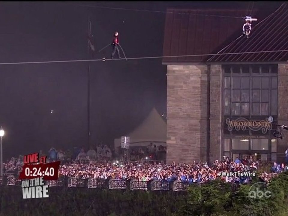 Il traverse les chutes d'eau du Niagara