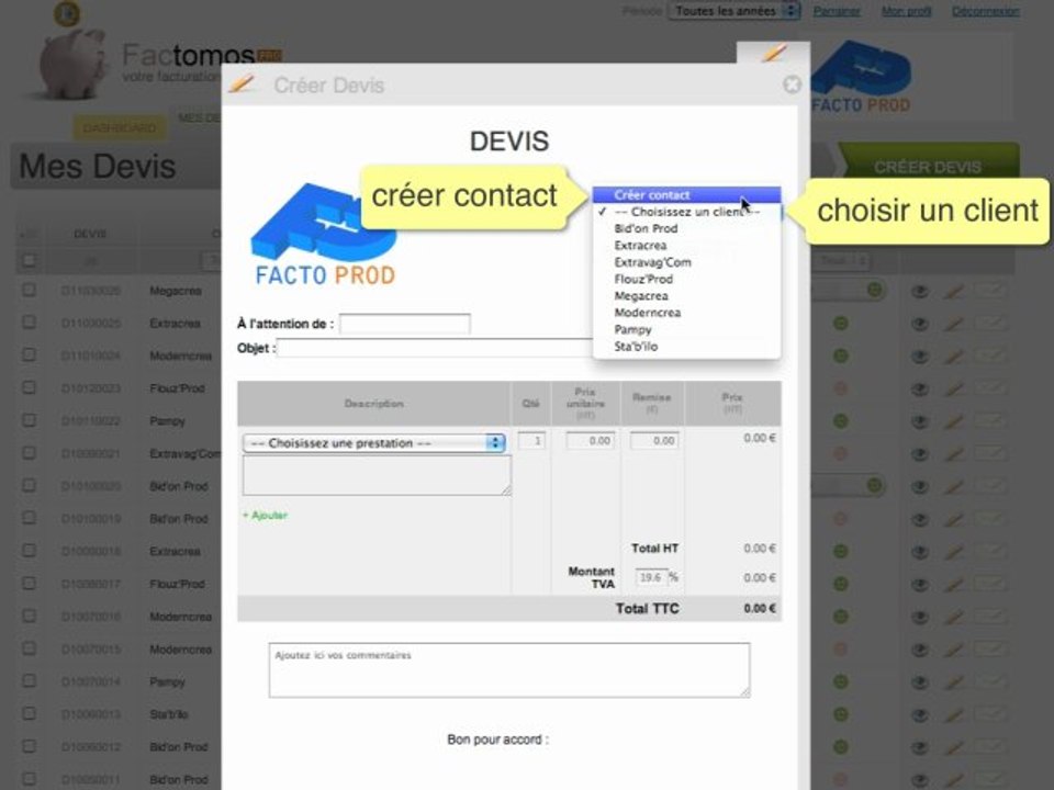 Créer un contact via un Devis ou Facture avec le logiciel de facturation FACTOMOS.