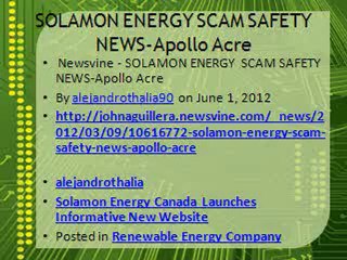 ZIMBIO - Newsvine - SOLAMON ENERGY SCAM SAFETY NEWS-Apollo Acre