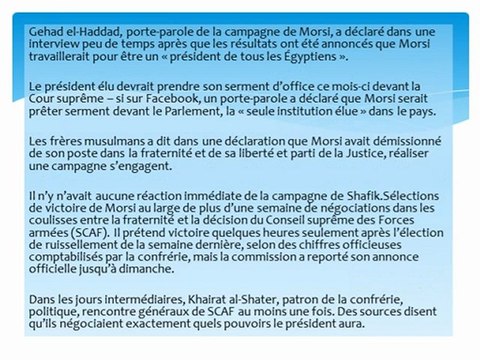 Célébration en Égypte Morsi déclarée vainqueur, revendications Micron Associates.