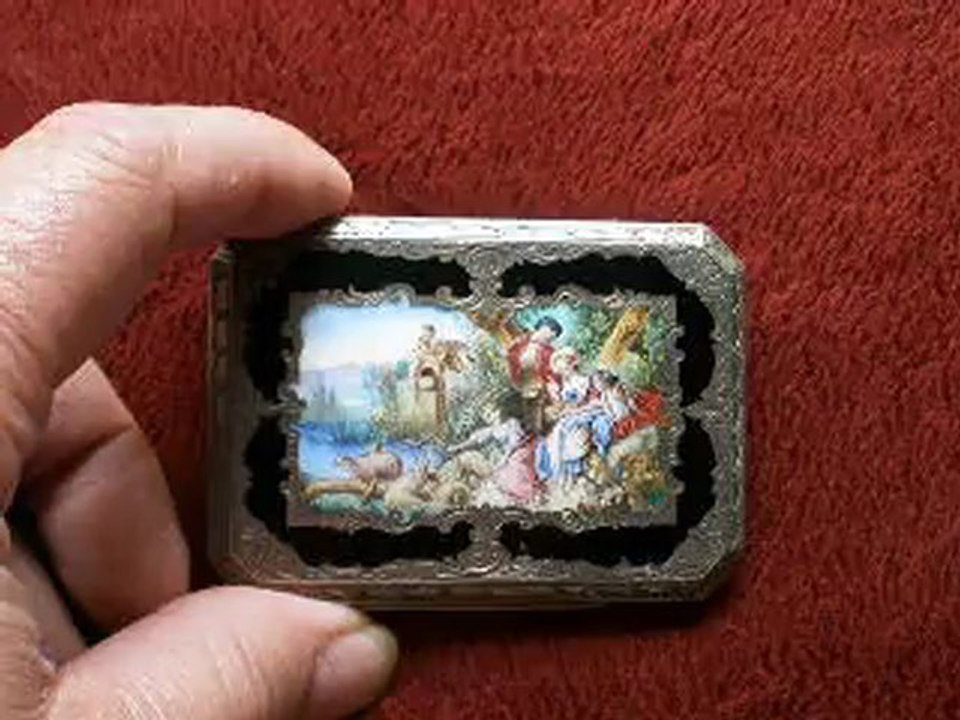 Vintage Sterling Silver Compact Painted Enamel & Gold ...