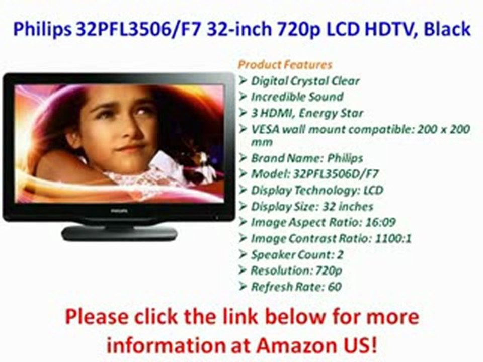 NEW Philips 32PFL3506/F7 32-inch 720p LCD HDTV, Black