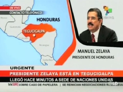 Zelaya habla para los medios desde Tegucigalpa