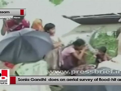 Sonia Gandhi does an aerial survey of flood-affected areas in Assam