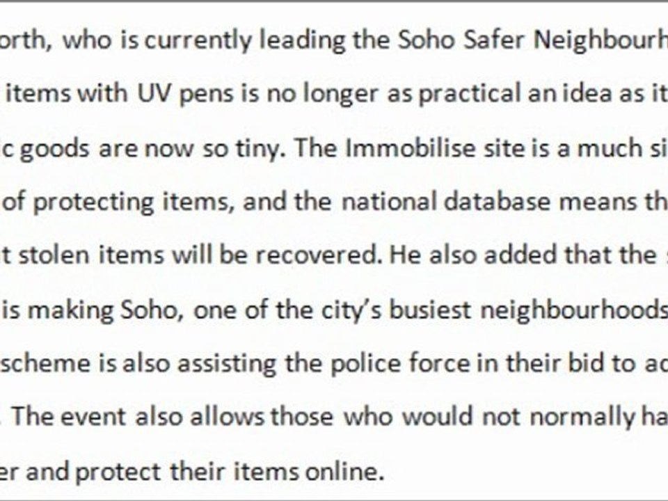 0151 650 5650 - Soho local’s registering their valuables online