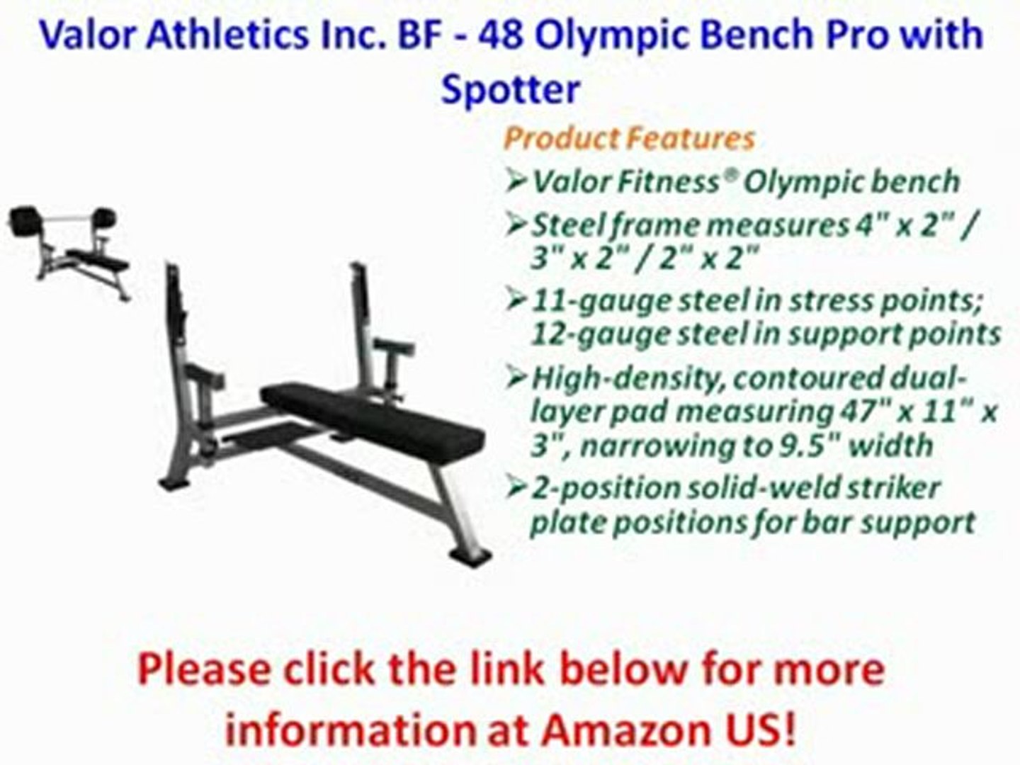 Valor Athletics Inc Bf 48 Olympic Bench Pro With Spotter Best