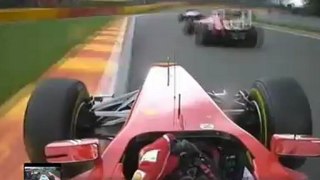 F1 2011 - R12 - Alonso and Hamilton overtake Massa Spa onboard