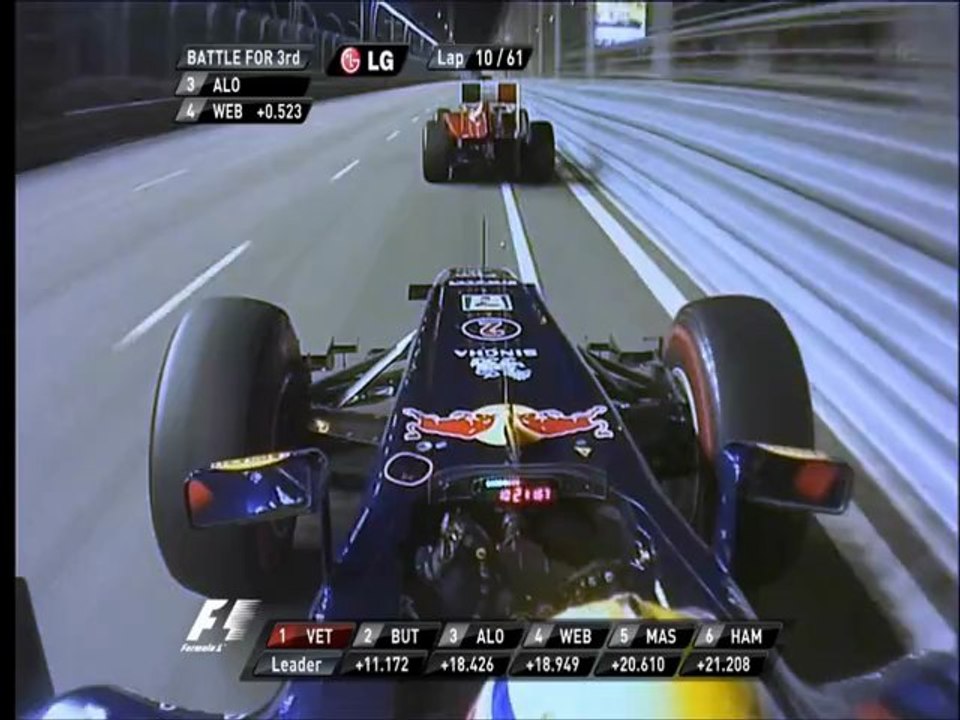 F1 2011 Singapore GP Webber Overtakes Alonso Onboard [HD] BBC ONE HD