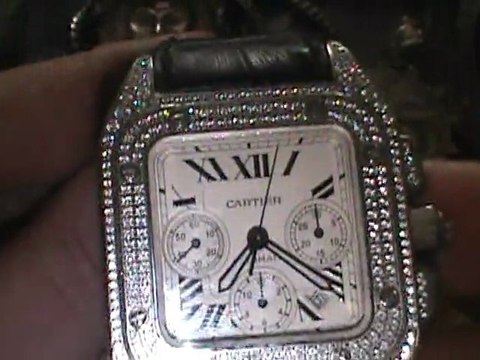 Custom Hand set Cartier Santos 100 xxl. micro pave' setting.by blue flame diamonds