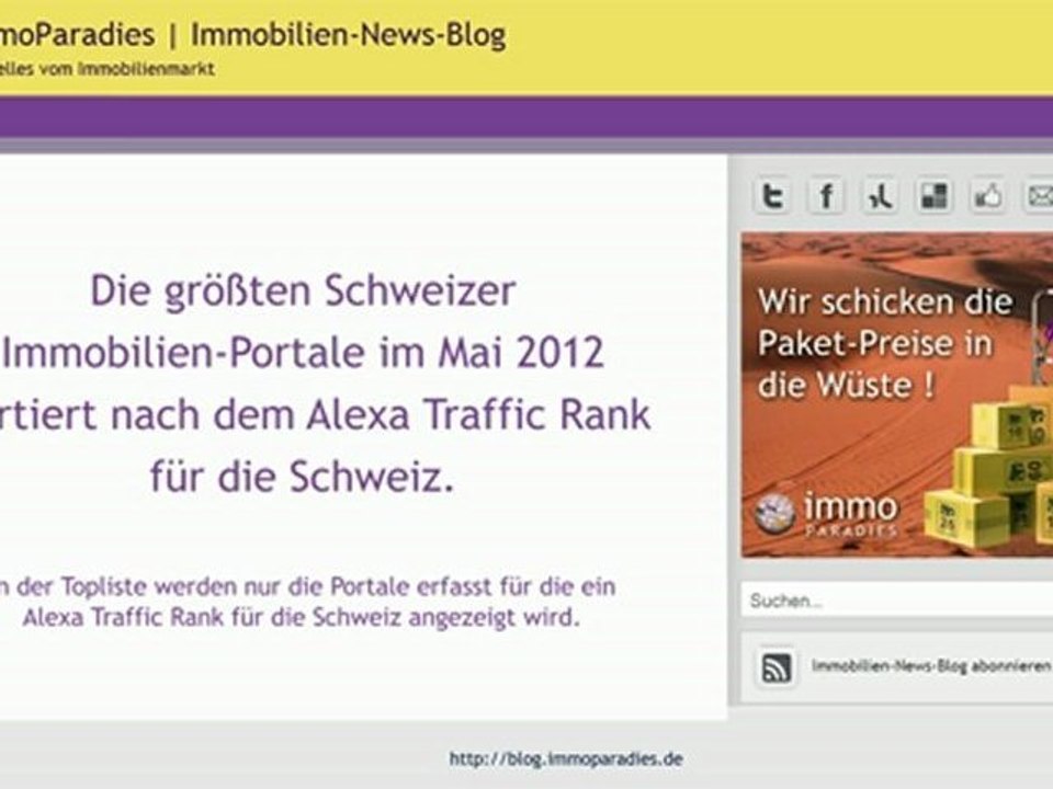 Immobilienportale Schweiz Topliste Mai 2012