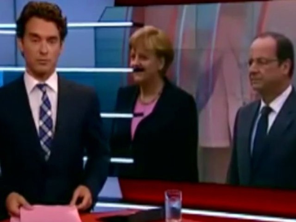 Quand Angela Merkel  porte la moustache au journal TV