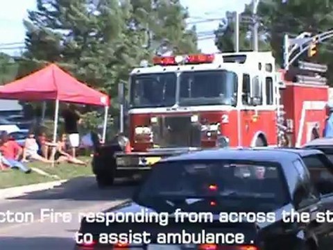 Hot rods exiting Park FIretruck and ambulance responding to male injured Park