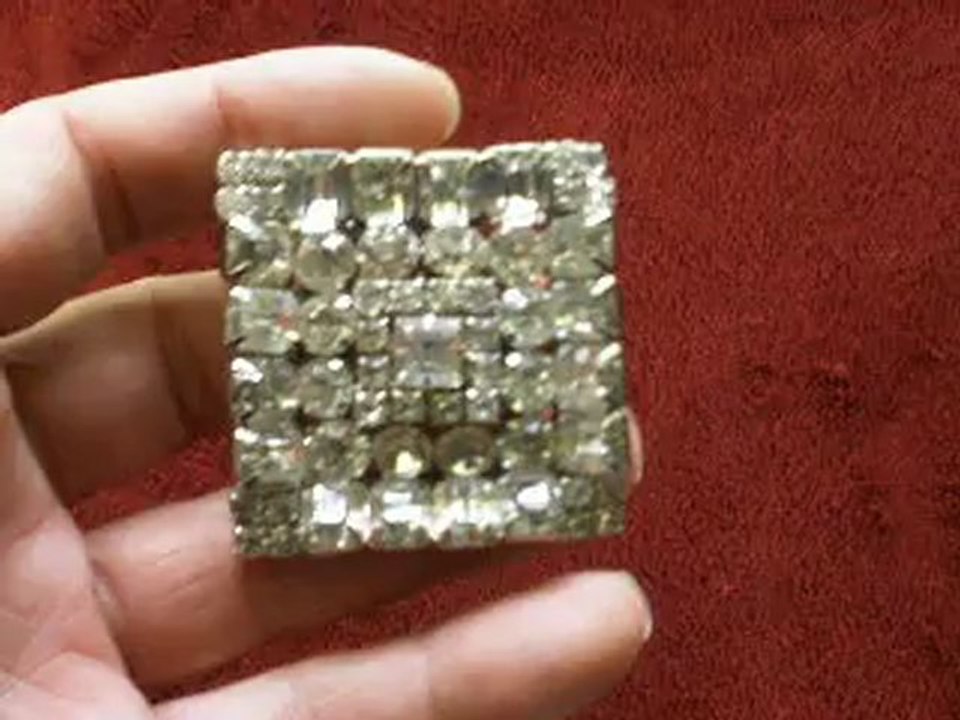 Vintage Crystal Bridal Brooch Pin - Square