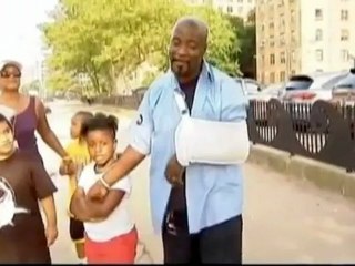 Girl caught after falling from third-story window