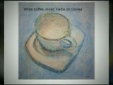 How to paint a coffee cup with mixed media collage, acrylic, graphite, pastels and epoxy resine