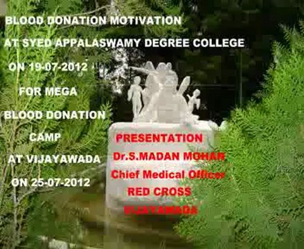 BLOOD DONATION MOTIVATION AT SYED APPALASWAMY COLLEGE ON 19-07-2012 FOR MEGA BLOOD DONATION CAMP ON 25-07-2012 AT VJW.