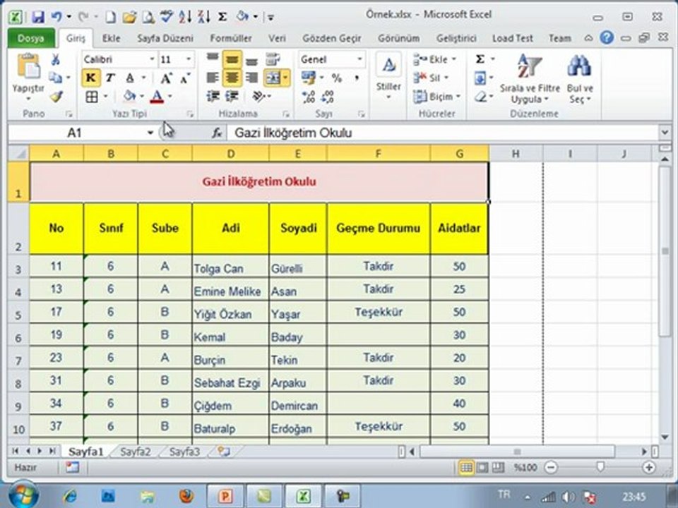 Excel Giriş Sekmesi: Biçimlendirme-1