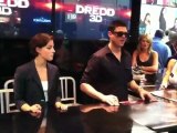 Lionsgate socialcam Karl Urban & Olivia Thirlby signing posters at SDCC 2012