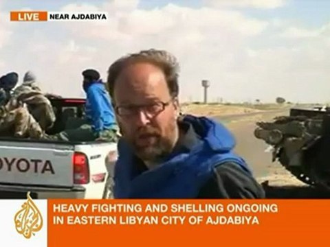 Al Jazeera's James Bays comes too close to fighting in Ajdabiya