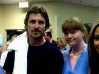 Christian Bale visits shooting victims