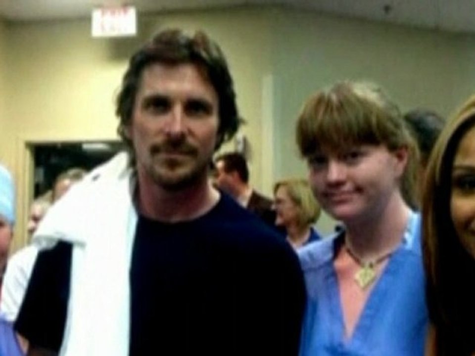 Christian Bale visits shooting victims